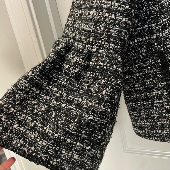 J. Crew Lady Day Black and White sequins Tweed Blazer size 12P, bell sleeves - Picture 2 of 15